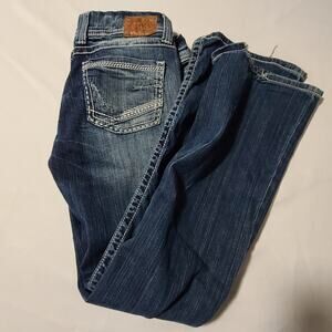 Womens BKE Stella Jeans 31Rx 31 1/2 Blue Flare Distressed